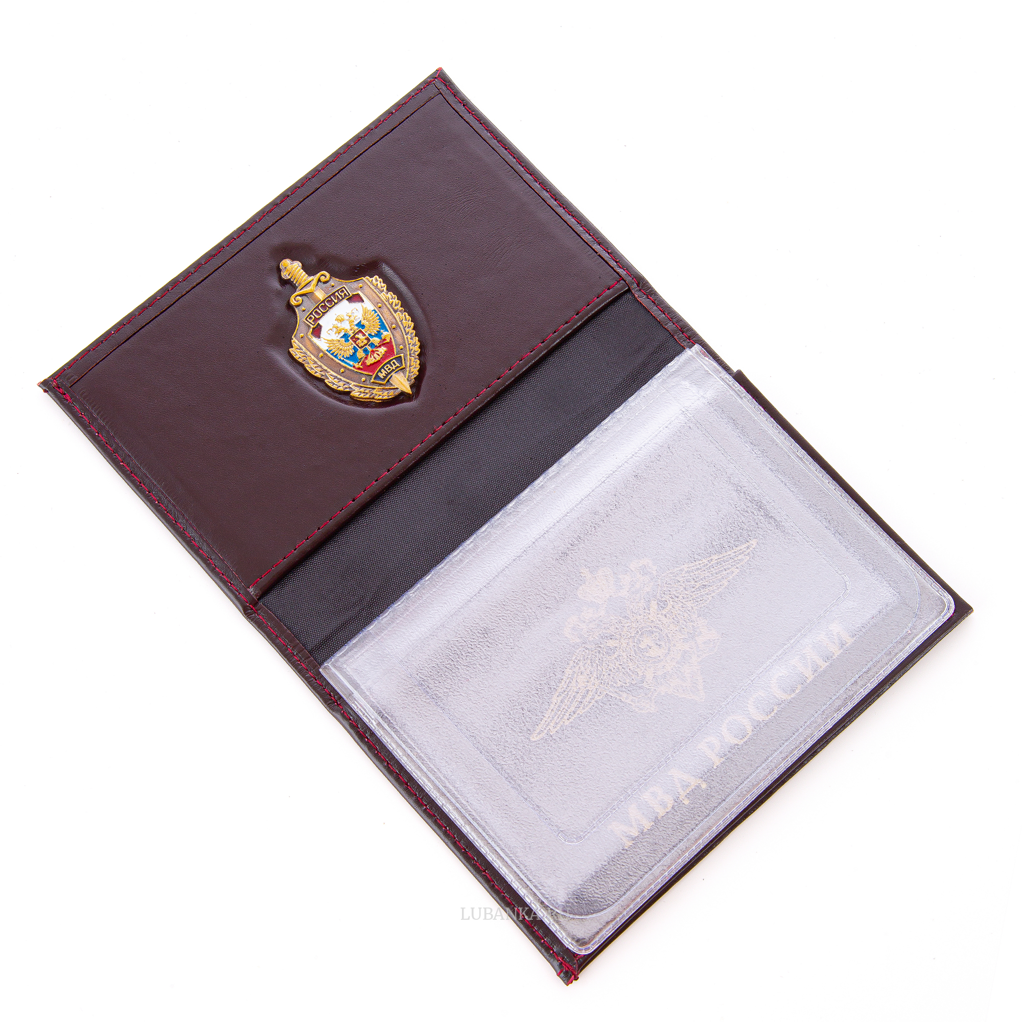 Обложка для автодокументов и удостоверения МВД с жетоном бордовая